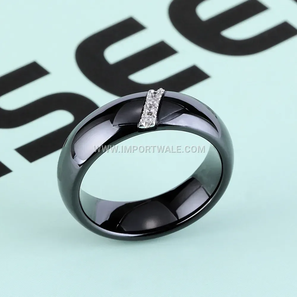 Beveled Edge Ceramic Ring with Zircon Accent