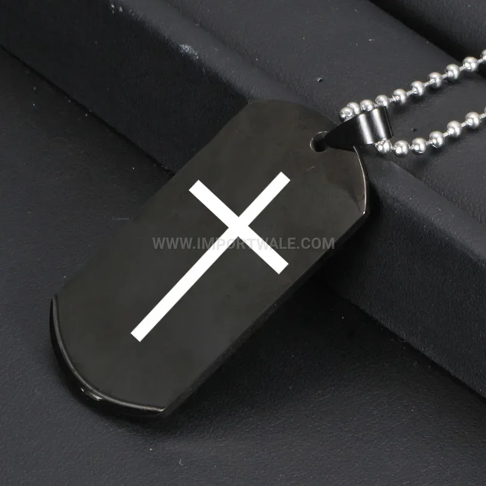 Geometric Stainless Steel Cross Dog Tag Pendant Necklace