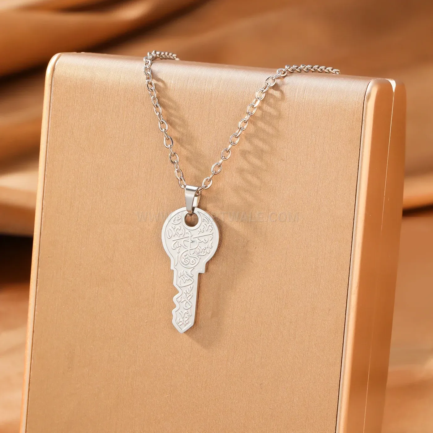 Stainless Steel Arabic Calligraphy Key Padlock Pendant Necklace