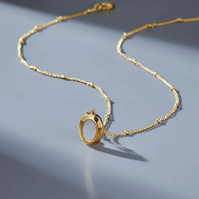 Bold Gold Plated Titanium Steel Oval Shell Pendant Necklace