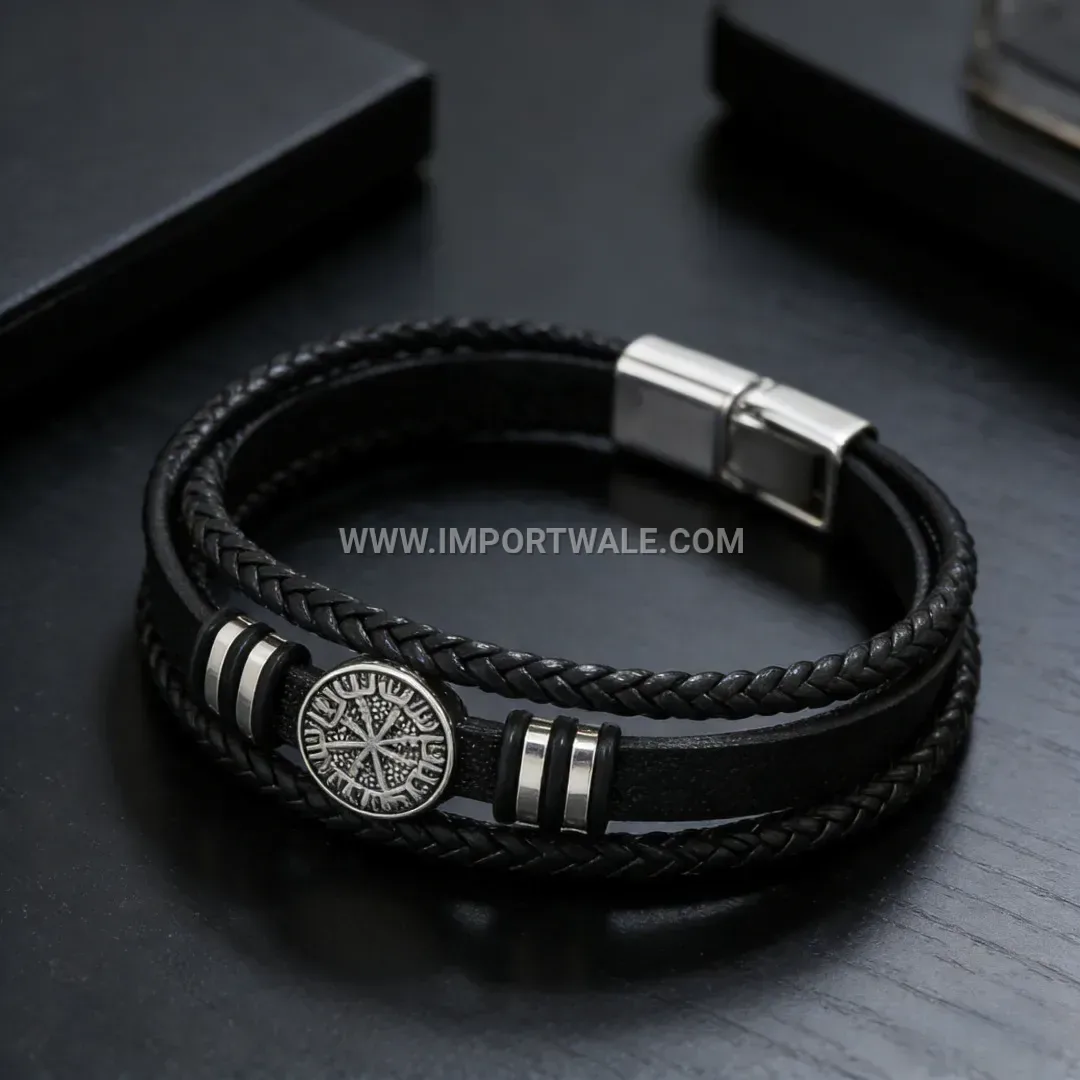 Vintage Totem Braided Leather Magnetic Clasp Bracelet