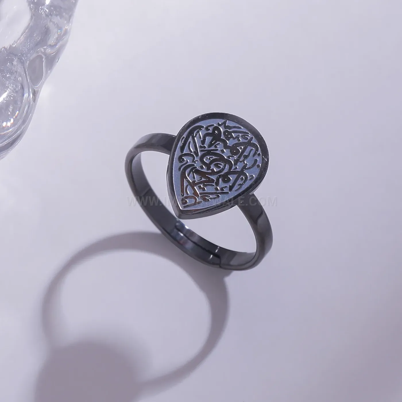 Waterdrop Arabic Calligraphy Stainless Steel Open Ring