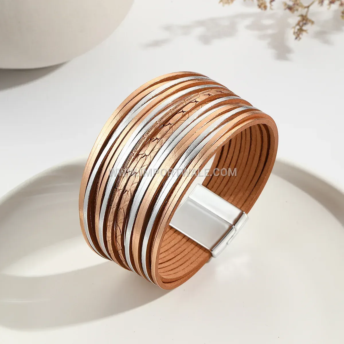 Multi-Layer Faux Leather Embossed Gradient Wrap Bracelet