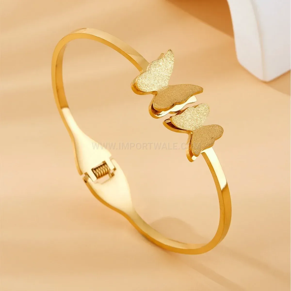 Premium 18K Gold Plated Double Butterfly Frosted Titanium Steel Bangle