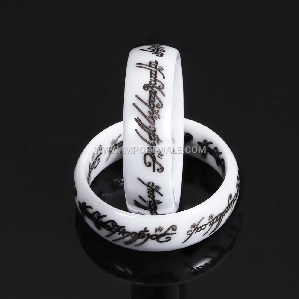 Polished Laser Engraved Ceramic Band Ring