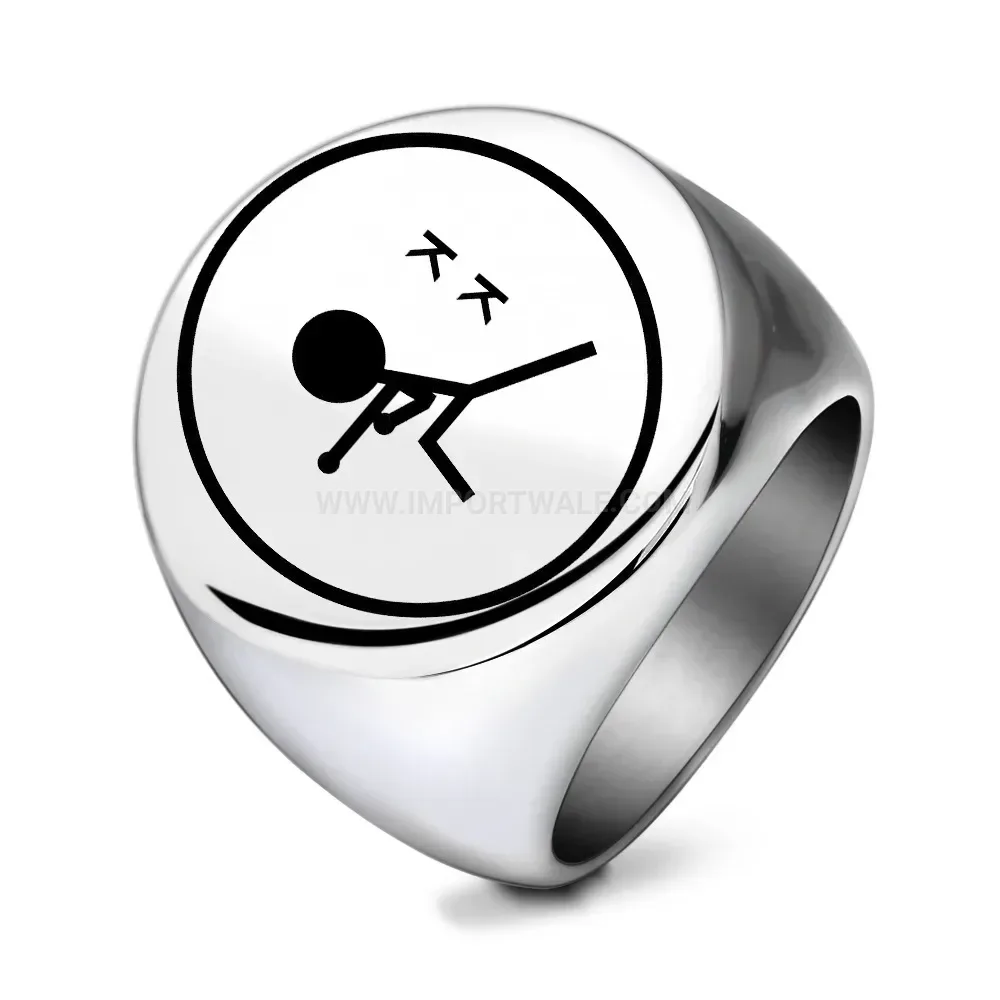 Bold Laser Engraved Target Emblem Round Signet Ring