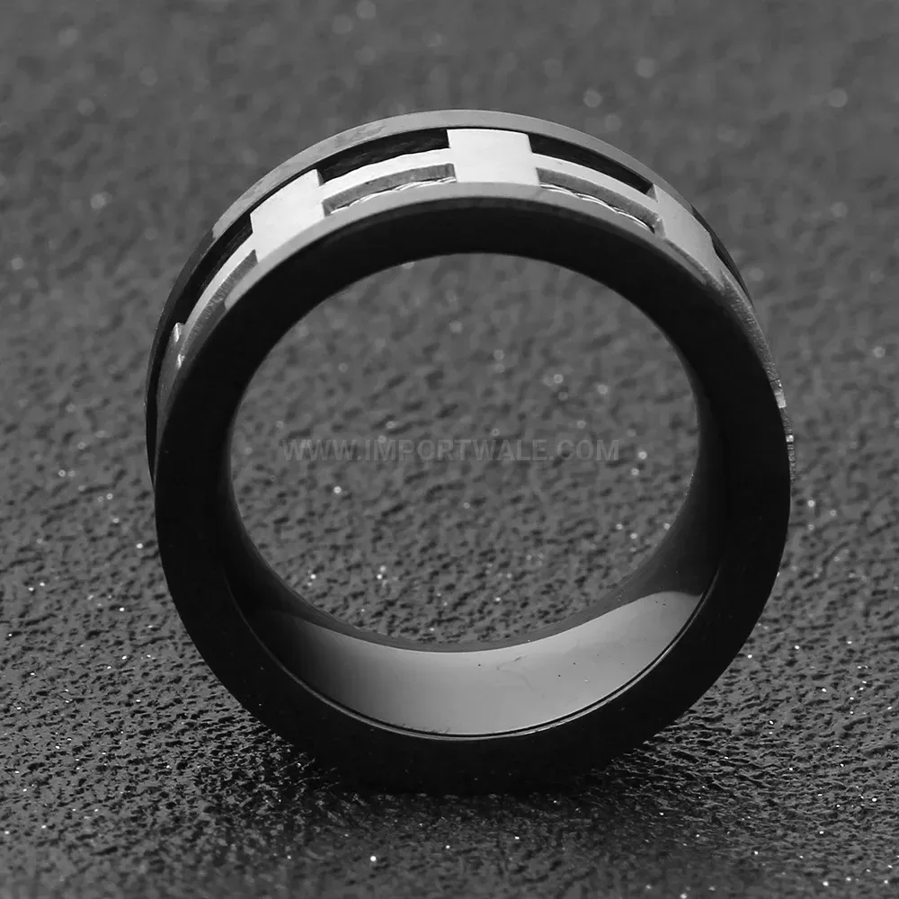 Chic Industrial 10mm Black Wire Cable Inlay Stainless Steel Ring