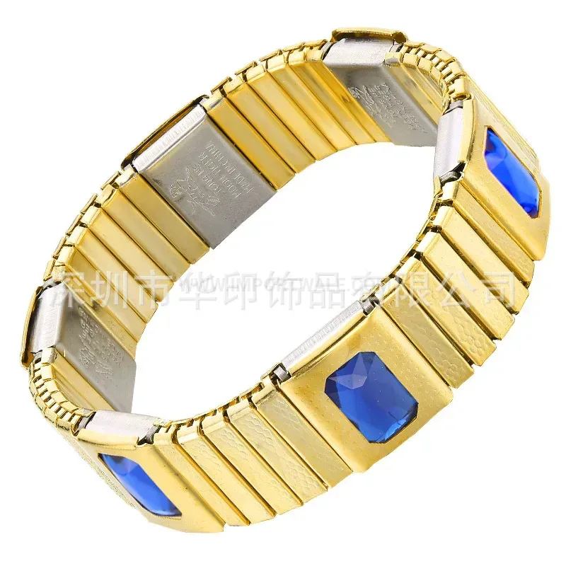 Classic Titanium Steel Gemstone Inlaid Magnetic Bio Therapy Bracelet