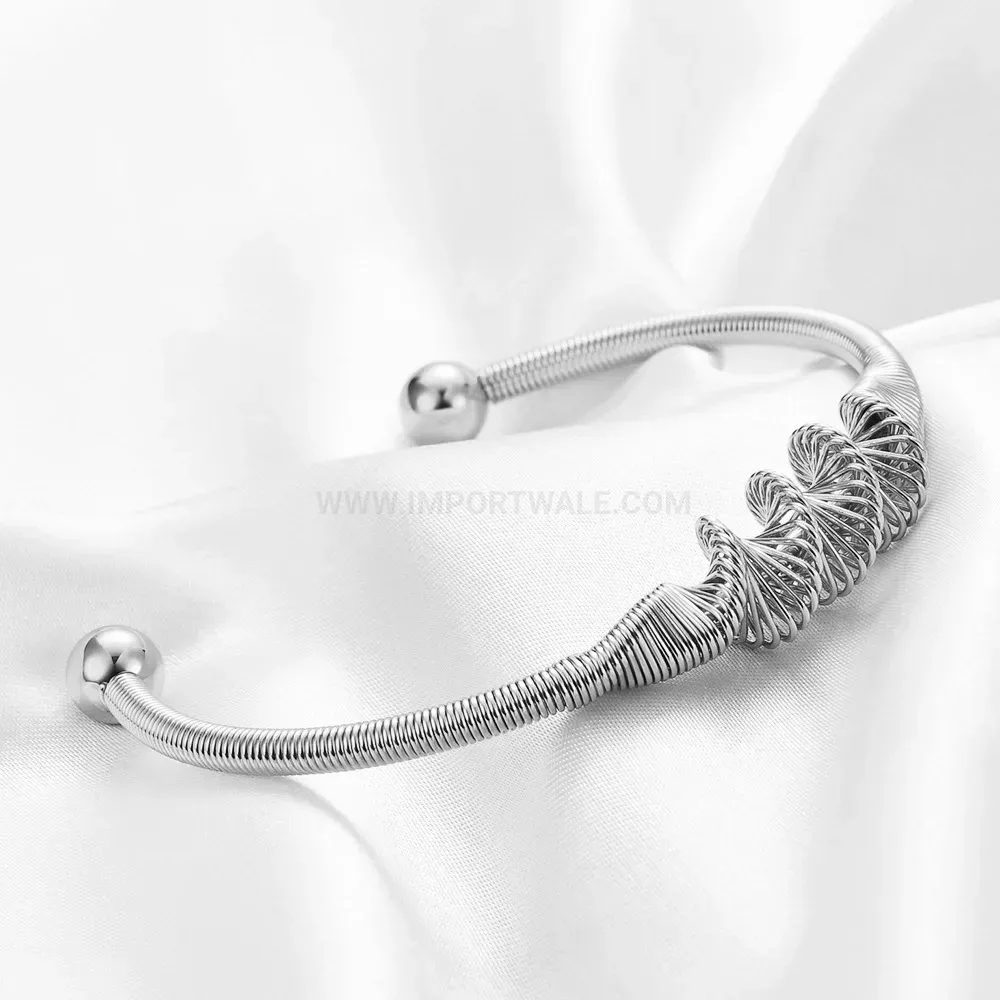 Fashion Textured Thread Open Cuff Stainless Steel Bangle