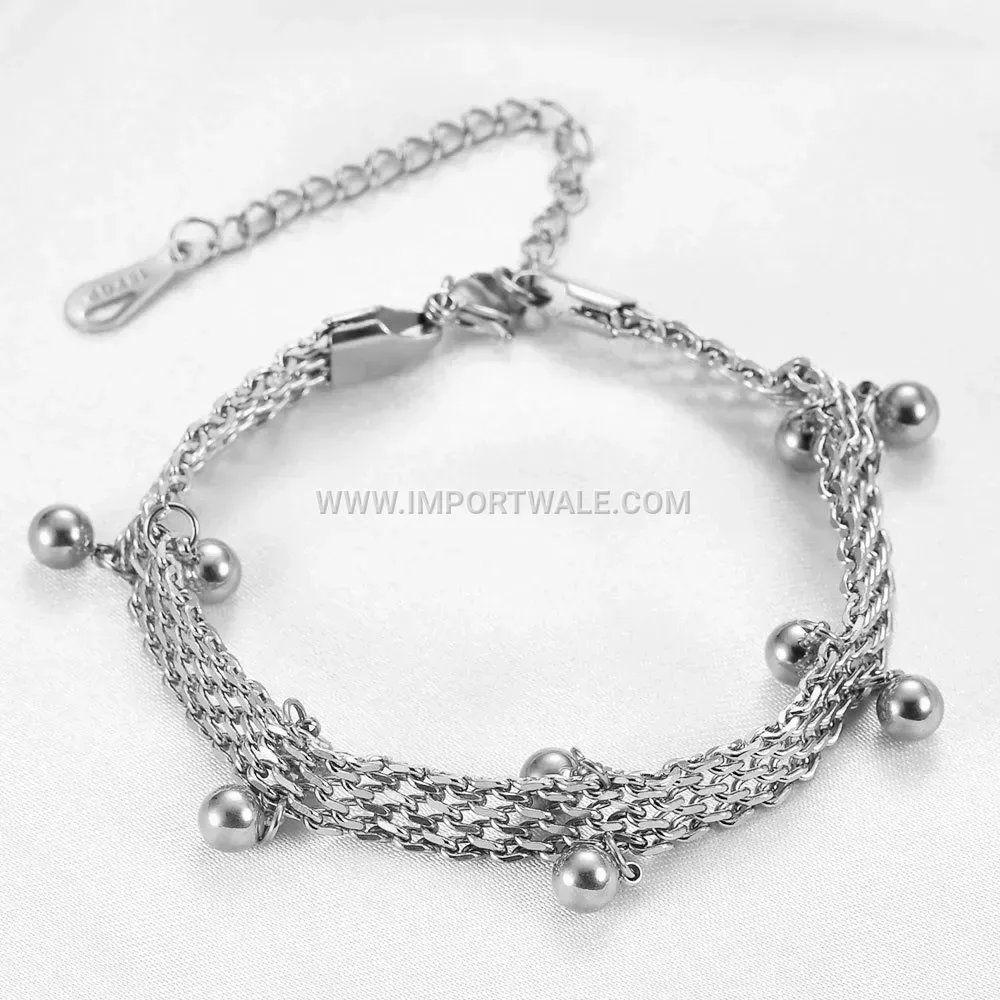 18K Gold Plated Stainless Steel Beaded Stacking Chain Bracelet