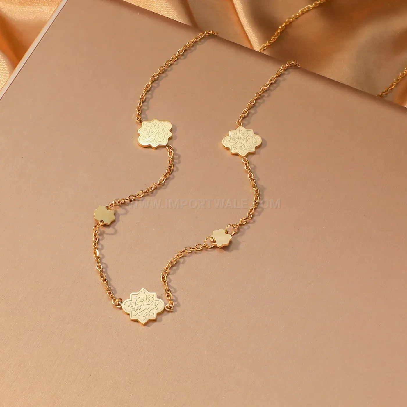 Stainless Steel Eight Pointed Star Charm Arabic Calligraphy Choker Necklace