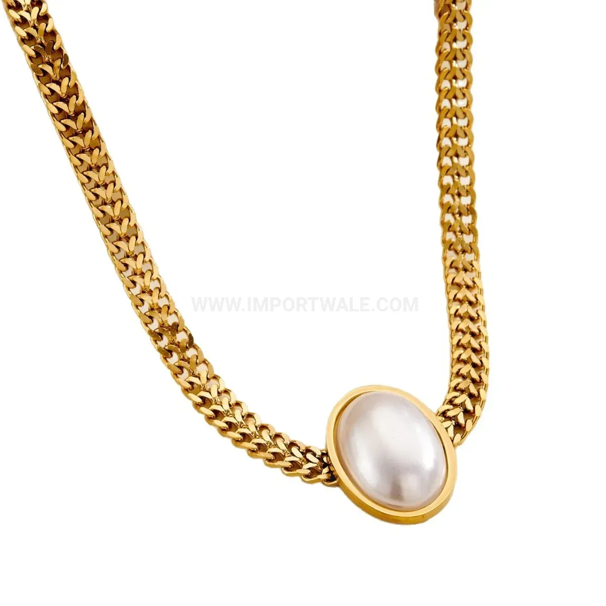 Chic Stainless Steel Oval Pearl Jewelry Set
