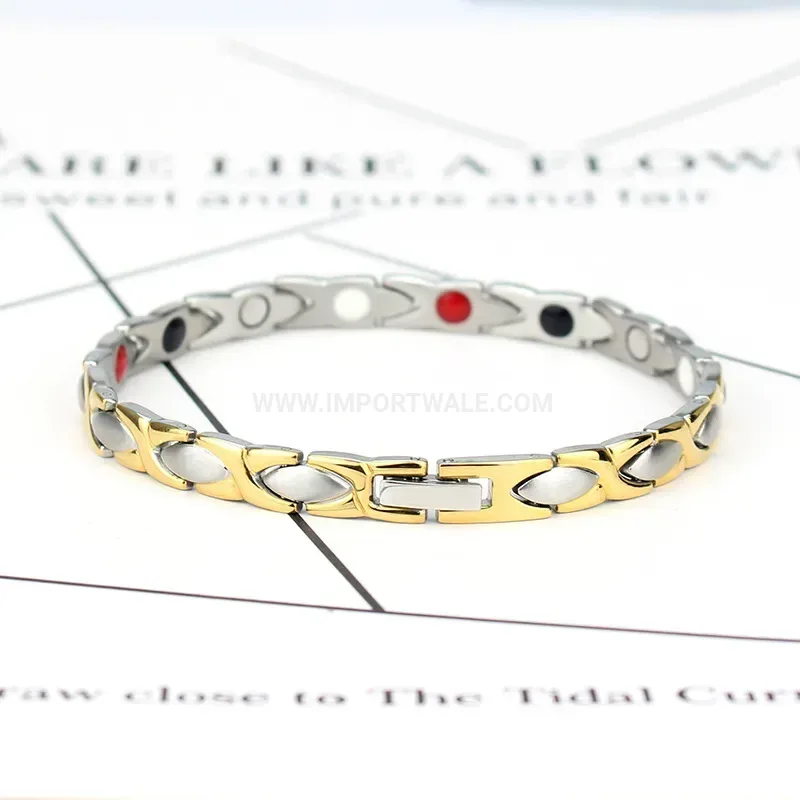 Trendy Two-Tone Stainless Steel Elegant Wave Bio Magnetic Bracelet