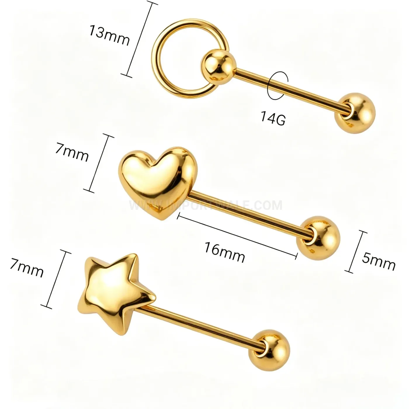 Classic Heart and Star Stainless Steel Barbell Piercing Studs
