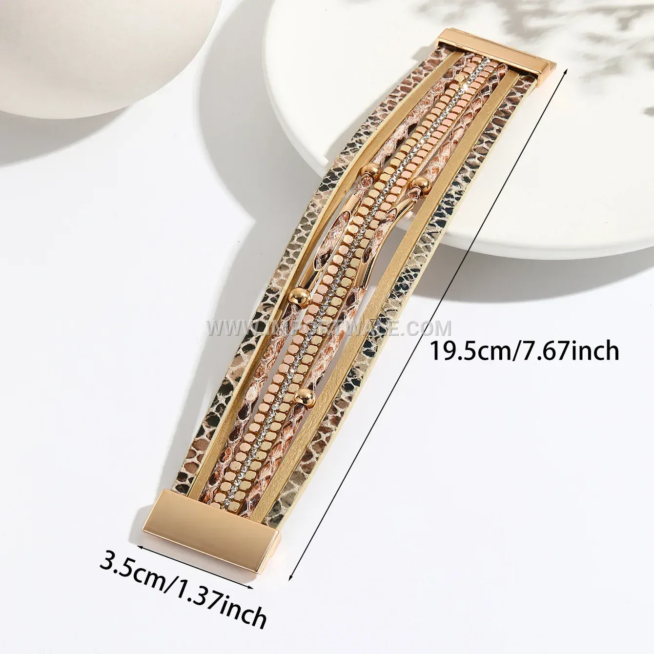 Snakeskin Pattern Woven Leather Bracelet with Magnetic Clasp