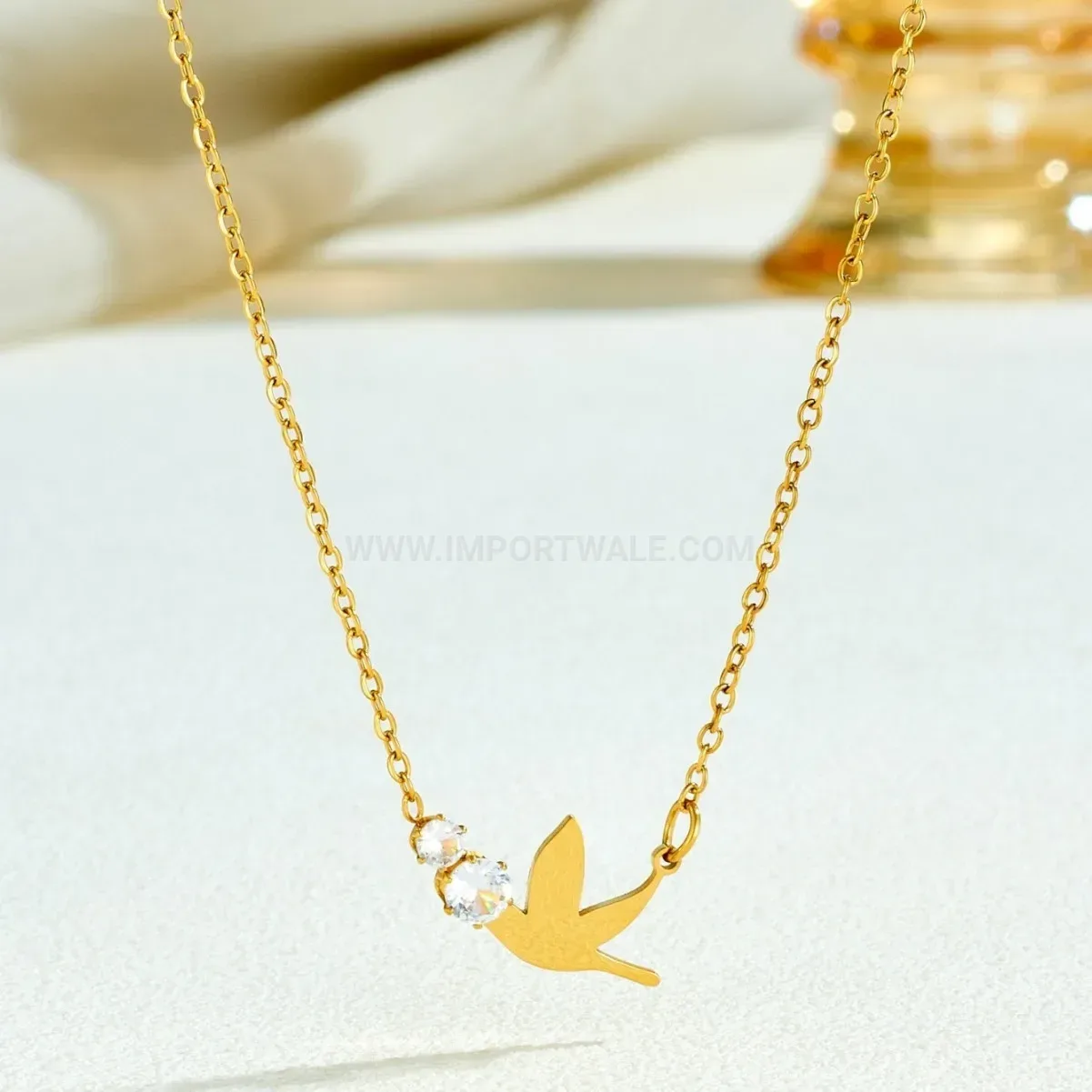 Designer Gold Plated Stainless Steel Peace Dove Charm Pendant Necklace