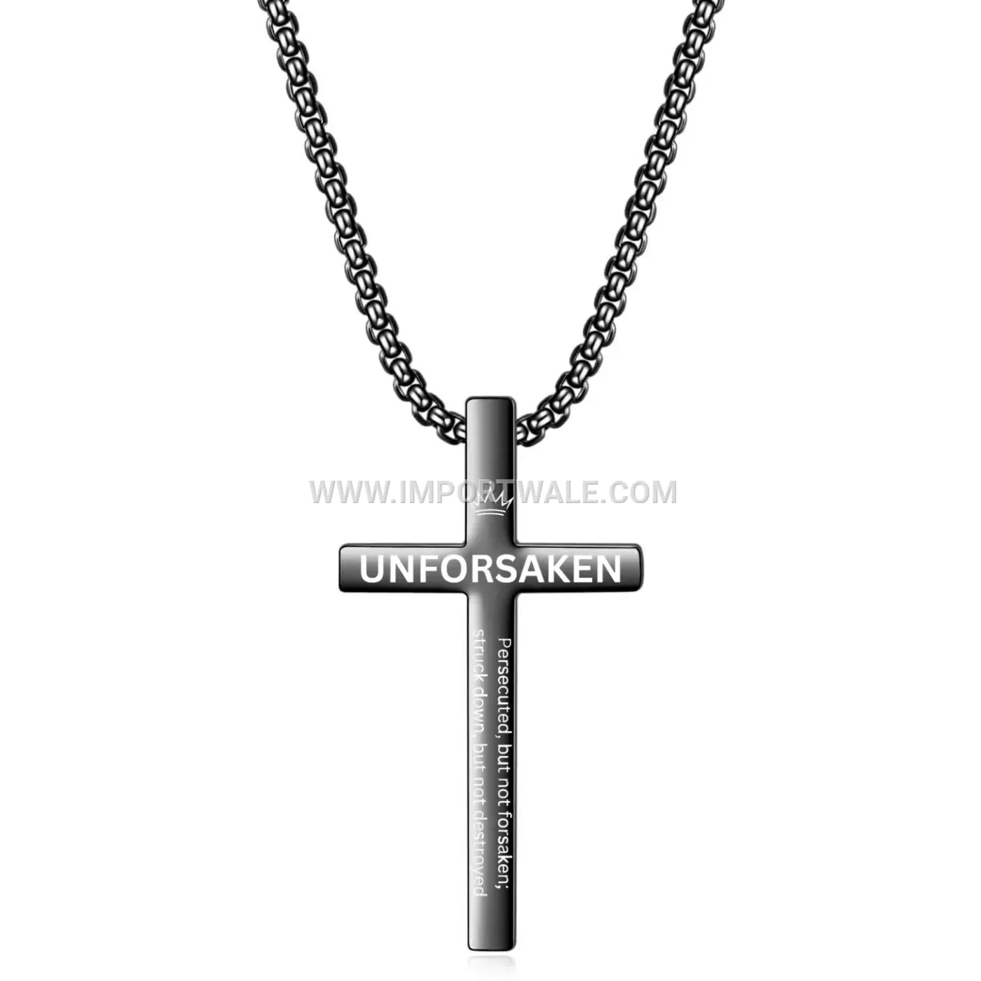 Laser Engraved Stainless Steel Crown Cross Pendant Necklace