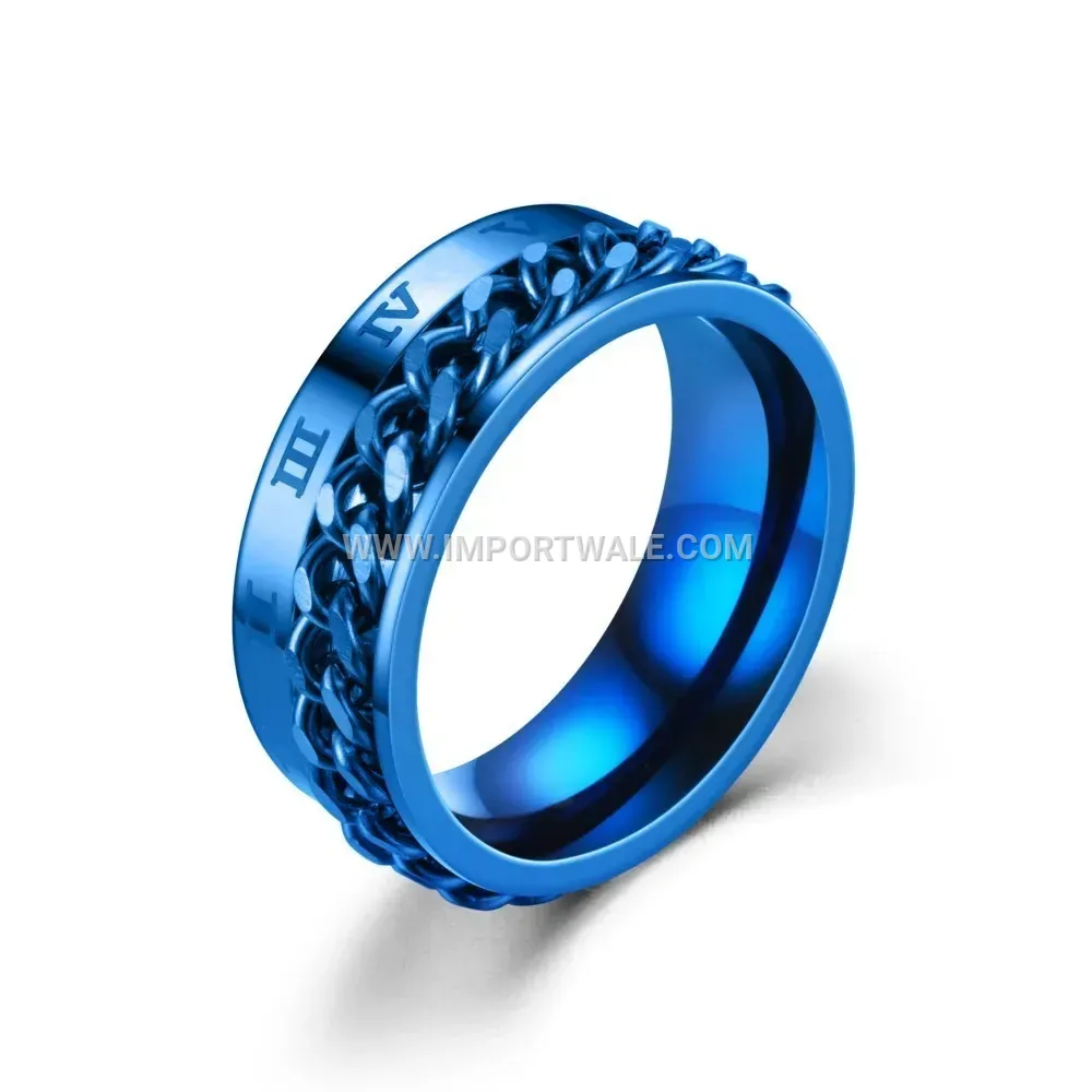Stainless Steel Rotatable Roman Numeral Chain Spinner Ring
