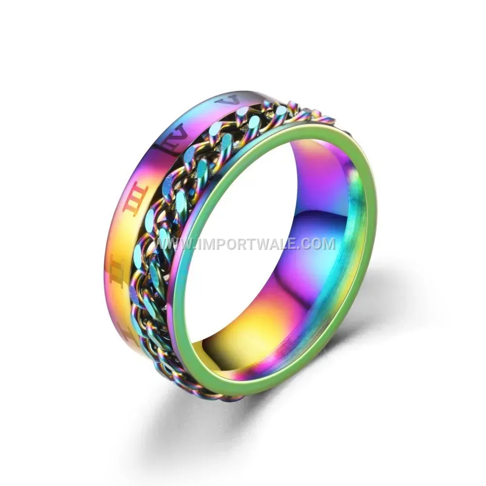 Stainless Steel Rotatable Roman Numeral Chain Spinner Ring