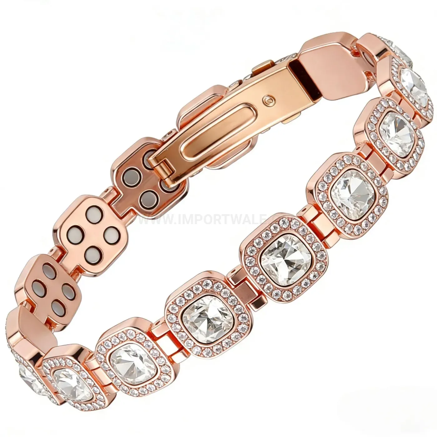 Rose Gold Plated Copper Bio Magnetic Bracelet with Rhinestones