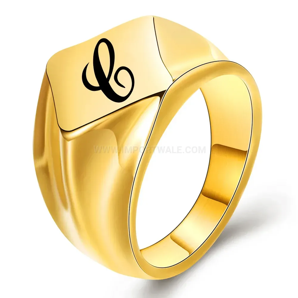 Premium Initial Letter Polished Stainless Steel Signet Ring