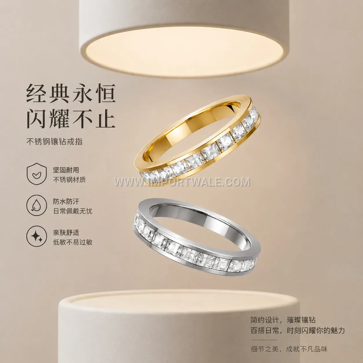 Stainless Steel Square Cubic Zirconia Minimalist Solitaire Band Ring