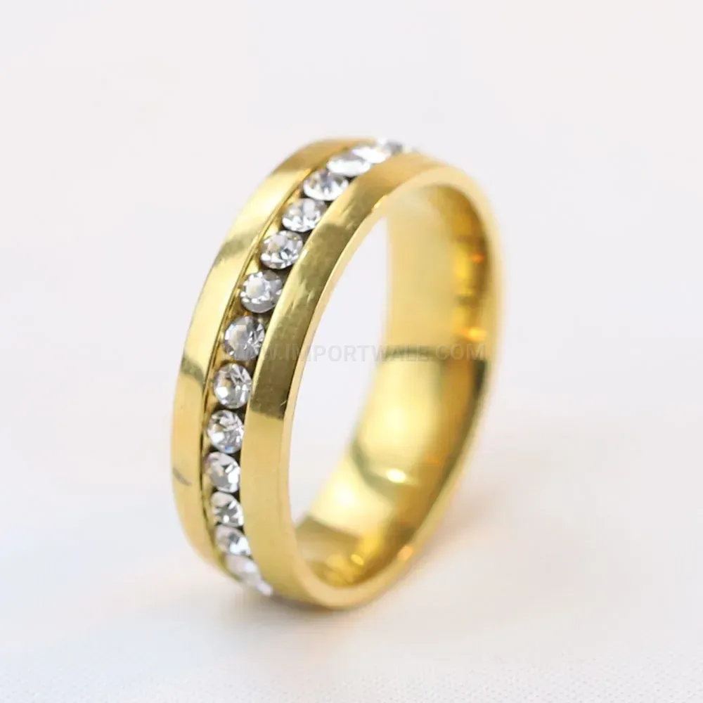 Single-Row Crystal Inlaid Stainless Steel Band Ring
