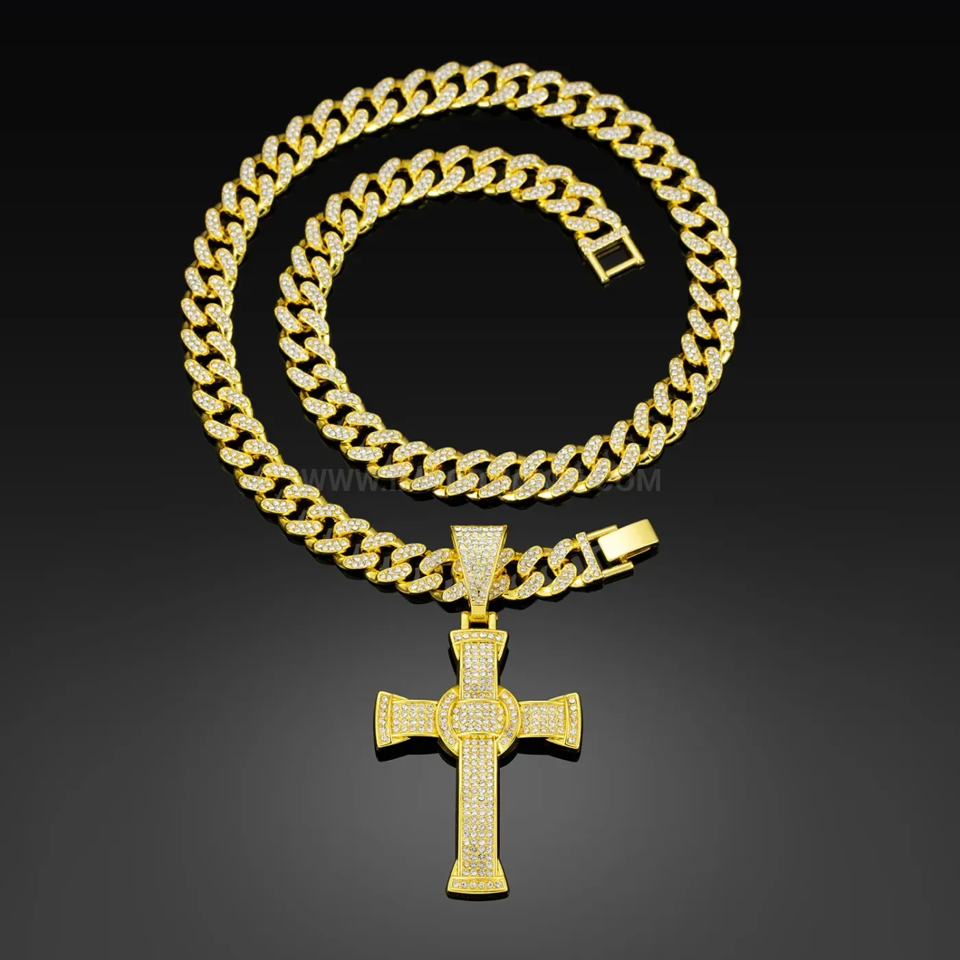 Designer Iced Out Cross Pendant Miami Cuban Chain Necklace