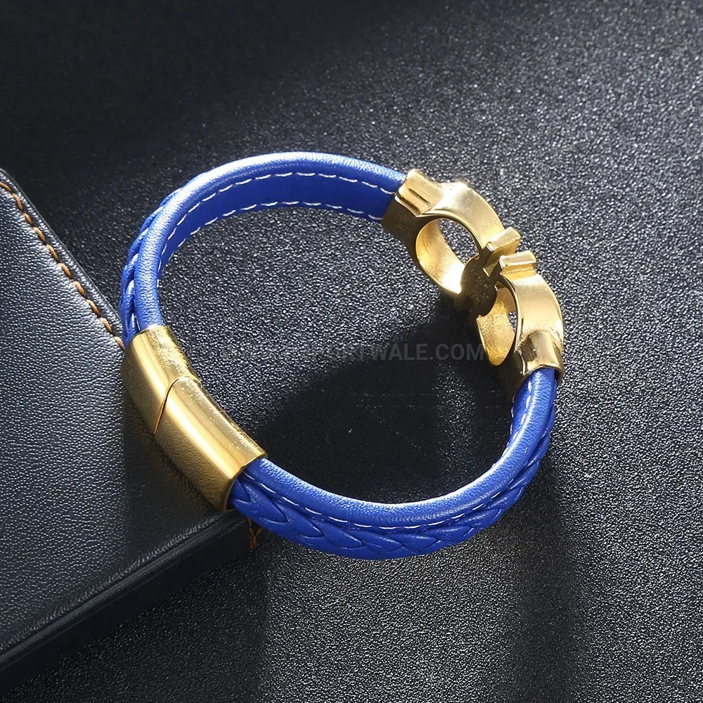 Gold-Tone Stainless Steel Leather Cuff Bracelet