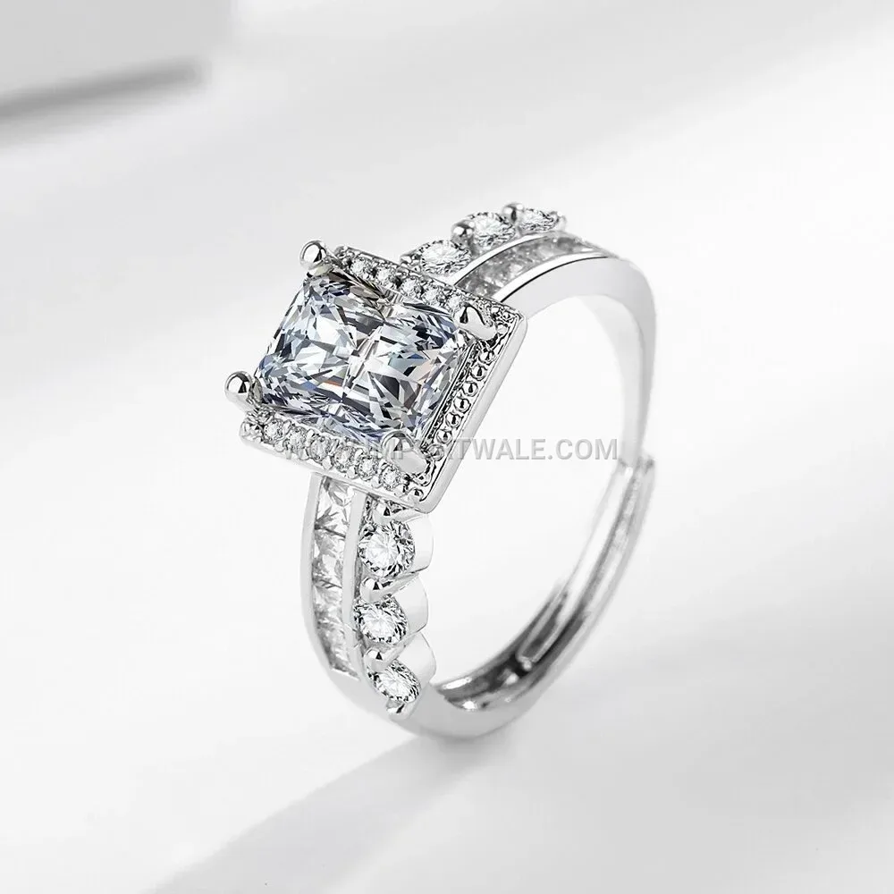 Radiant Zircon Silver Plated Open Copper Ring