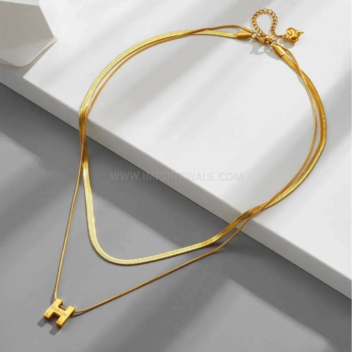 Modern Double Layer Snake Chain Letter H Titanium Steel Necklace