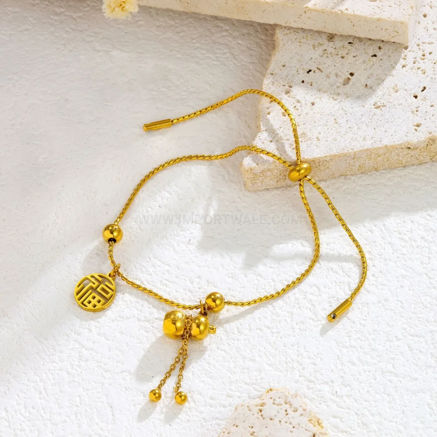 Adjustable Stainless Steel Gourd Pendant Bracelet Set