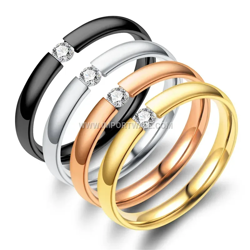 Slim Tension Set Solitaire Crystal Stainless Steel Ring