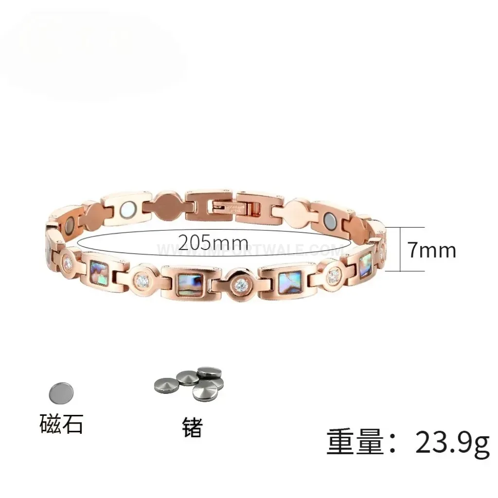 Rose Gold Titanium Steel Germanium Bio Bracelet with Shell Accent