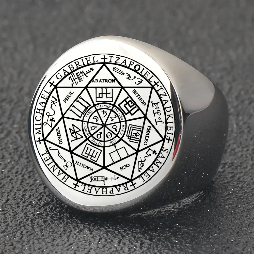 Premium Engraved Seven-Pointed Elven Star Stainless Steel Signet Ring