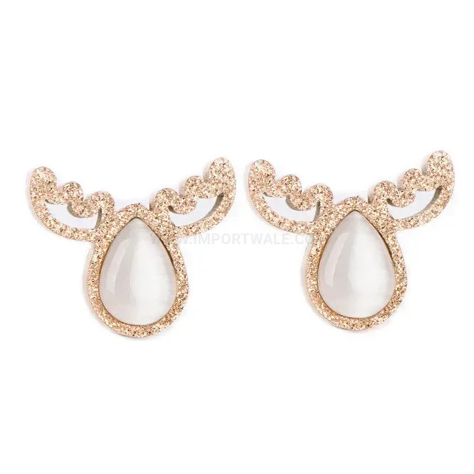 Designer Rose Gold Antler Cat Eye Stone Stainless Steel Stud Earrings