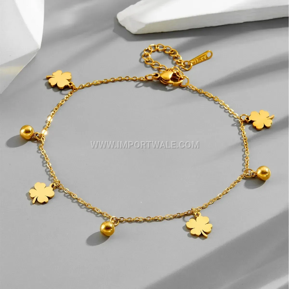 Gold Titanium Steel Four Leaf Clover Anti Tarnish Anklet