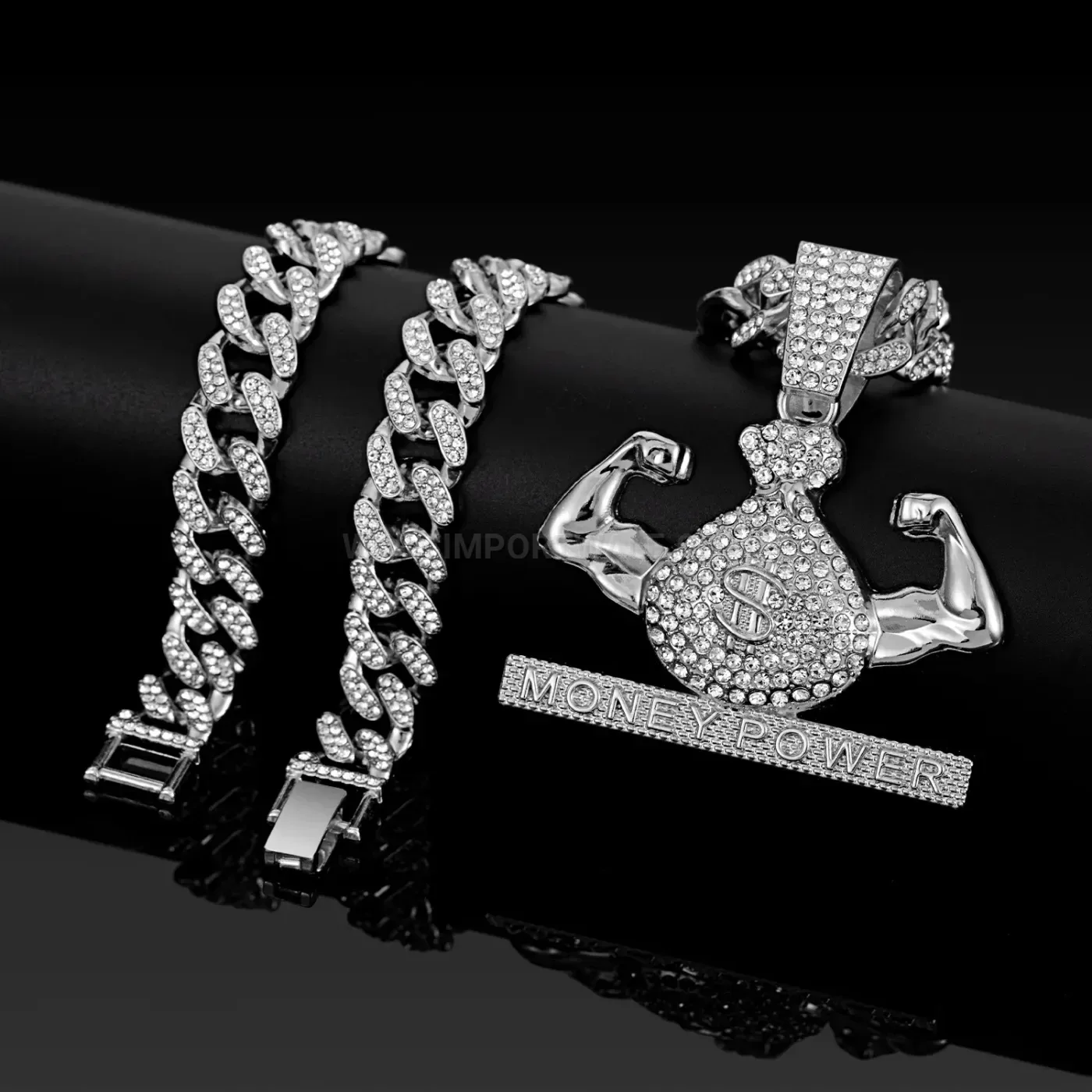 Trendy Rhinestone Money Bag Letter Pendant Cuban Chain Necklace