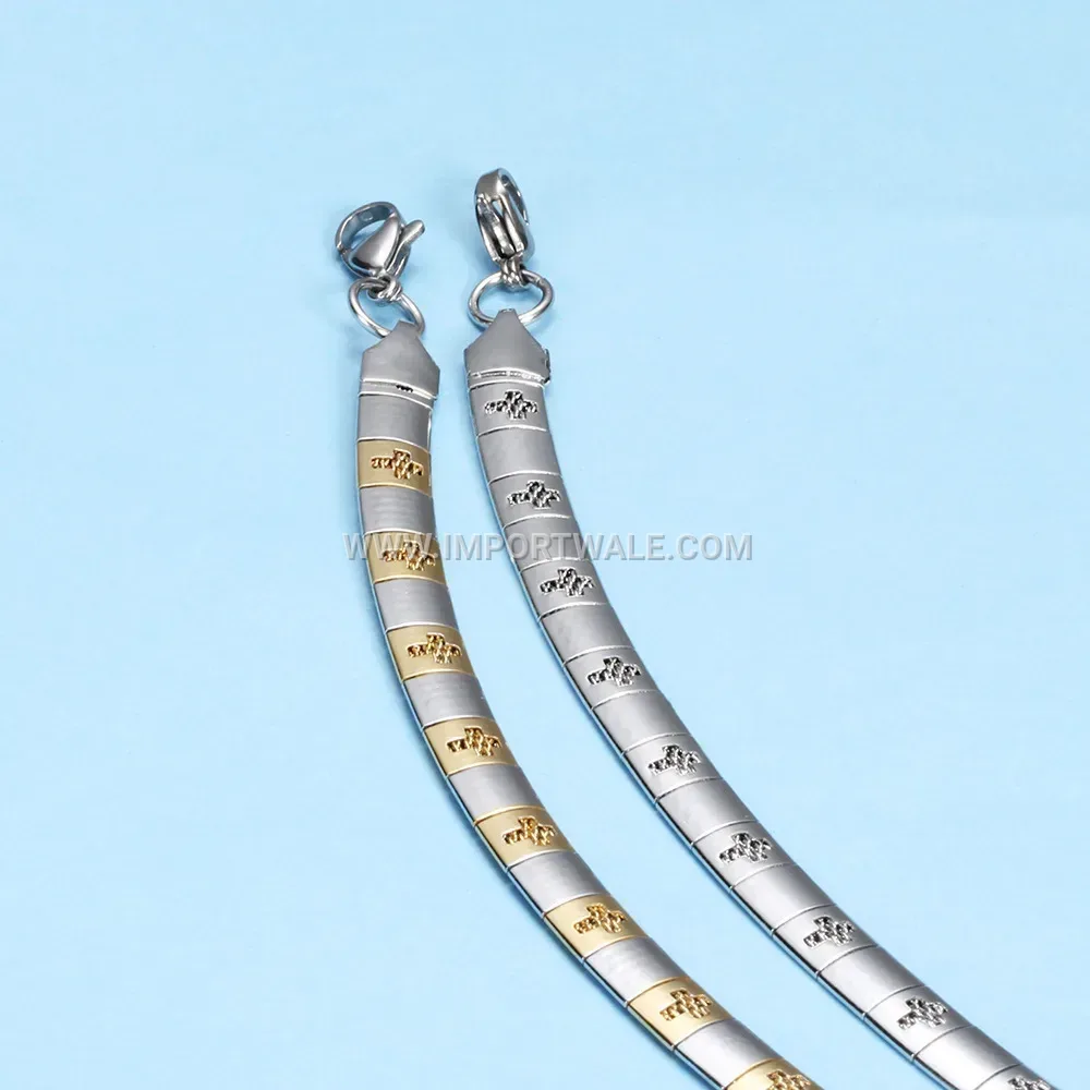 Two-Tone Stainless Steel Cross Motif Pendant Multi-Layer Necklace