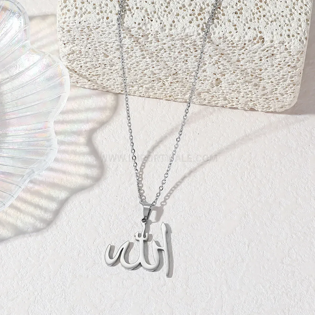 Trendy Hollow Stainless Steel Allah Calligraphy Pendant Necklace