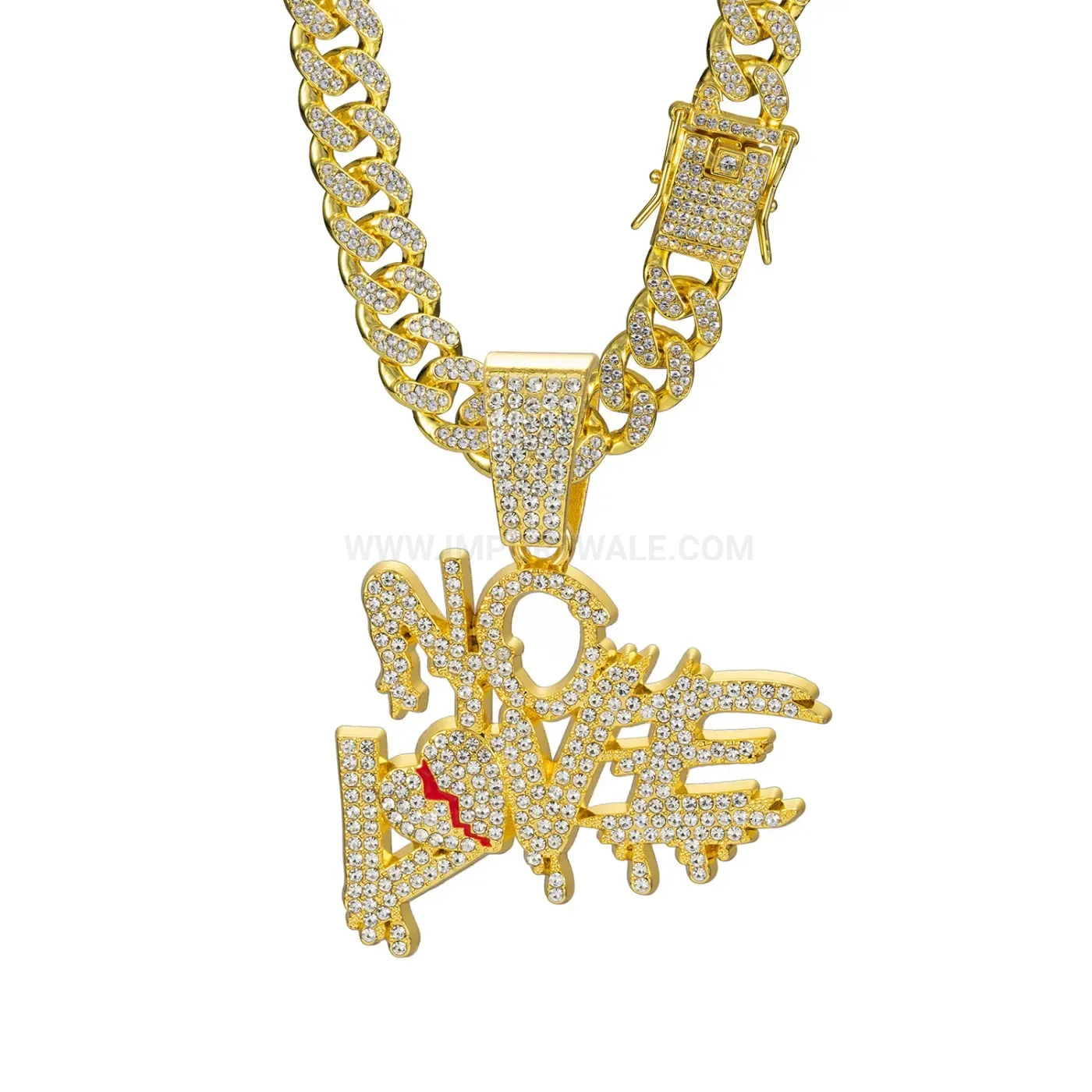 Chic Zinc Alloy Broken Heart NOLOVE Pendant Cuban Chain Necklace for Men