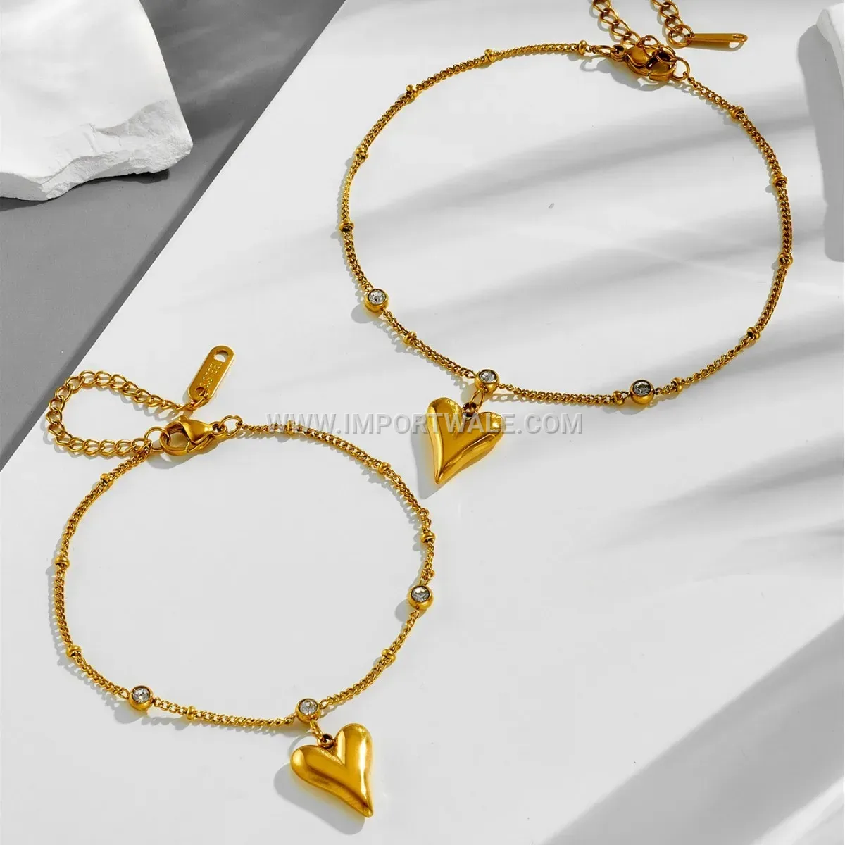 Sparkling Zircon Heart Titanium Steel Anti Tarnish Anklet