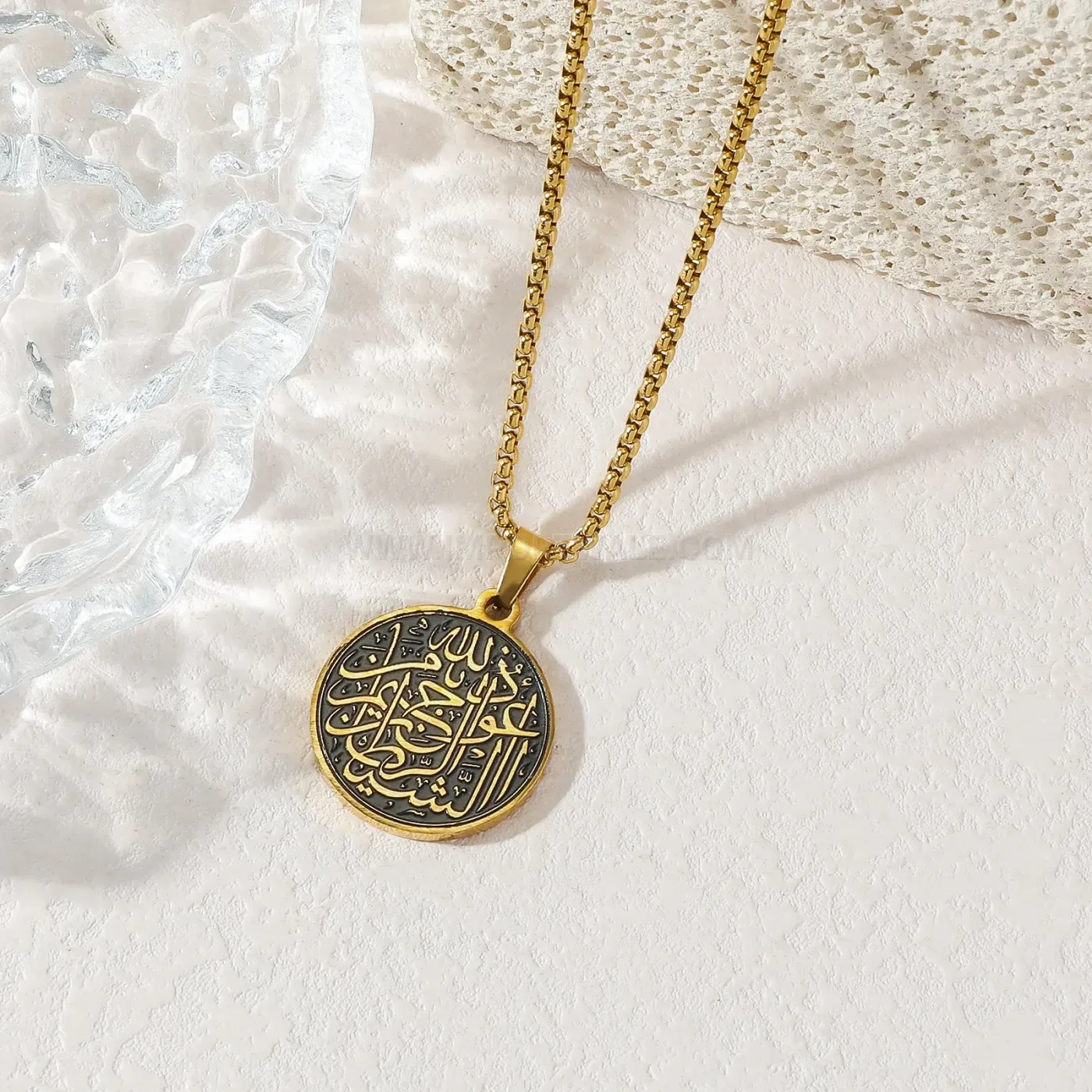 Stylish Patterned Stainless Steel Calligraphy Medallion Pendant Necklace