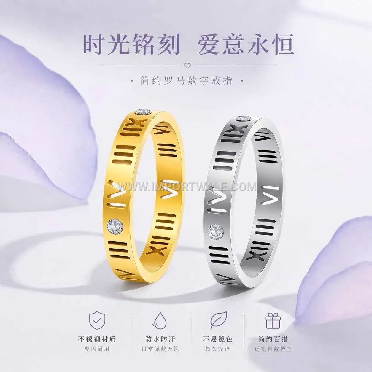 Cutout Roman Numeral Stainless Steel Band Ring