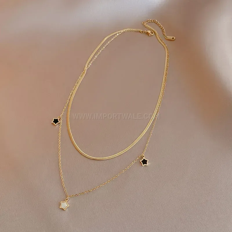 Trendy Gold Titanium Steel Shell Star Pendant Necklace