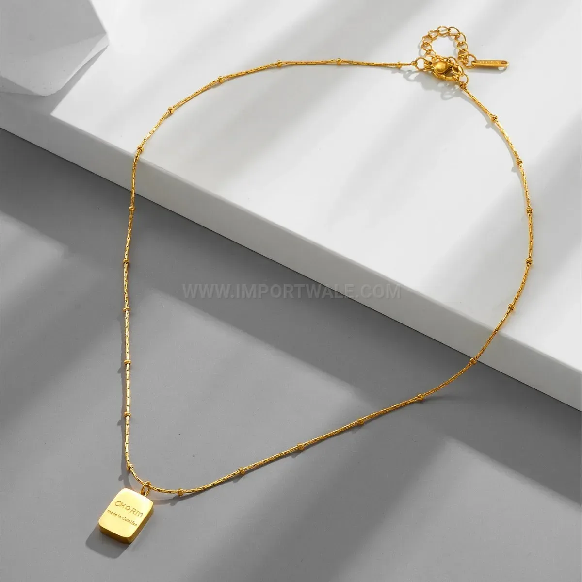 Designer Double Sided Letter Square Tag Beaded Titanium Steel Necklace