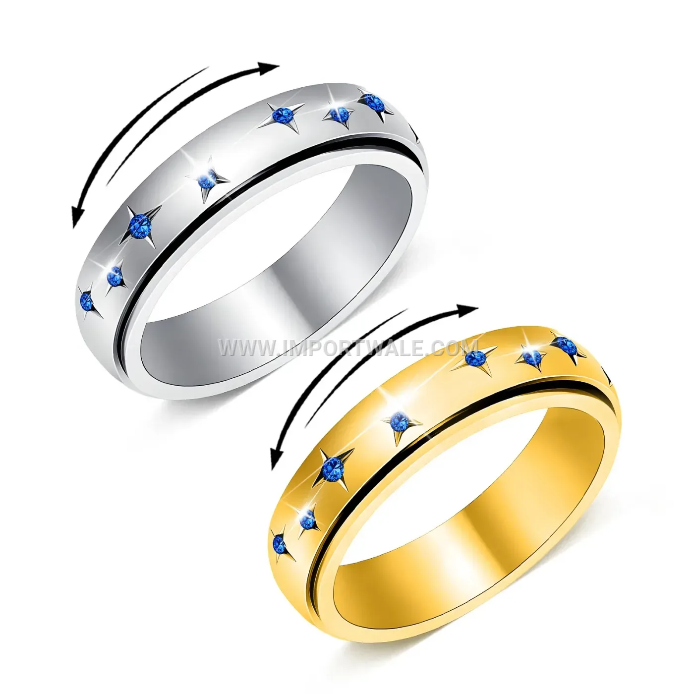 Rotatable Zodiac Stainless Steel Ring with Zircon Accent