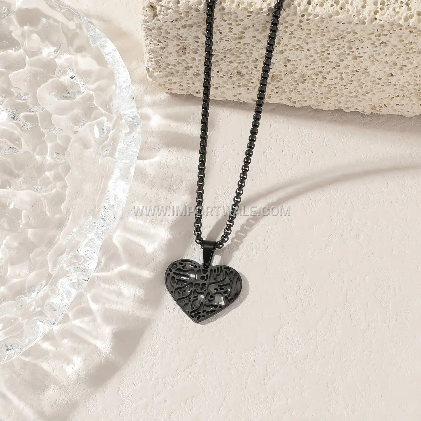 Stainless Steel Heart Pendant Necklace with Arabic Calligraphy
