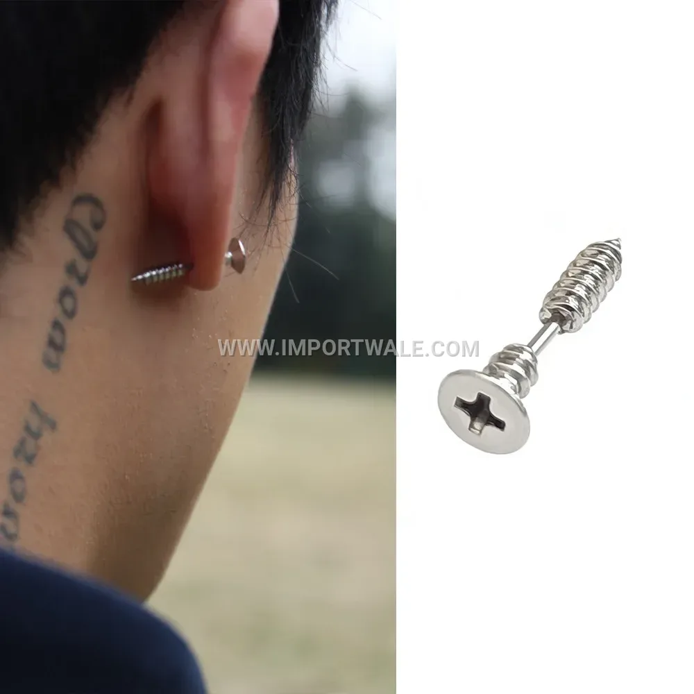 Edgy Spike Screw Stainless Steel Stud Earrings