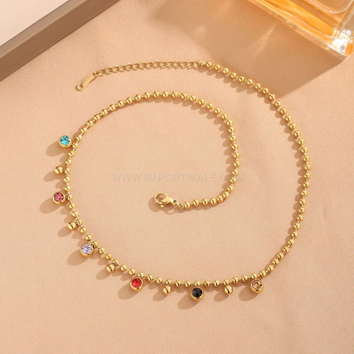 Bold Gold-Plated Titanium Steel Bead Chain Crystal Set